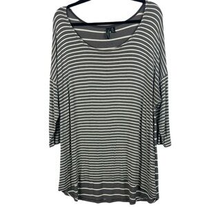 Cynthia Rowley Chic Gray Classic Striped 3/4 Sleeve 1X Tunic Top